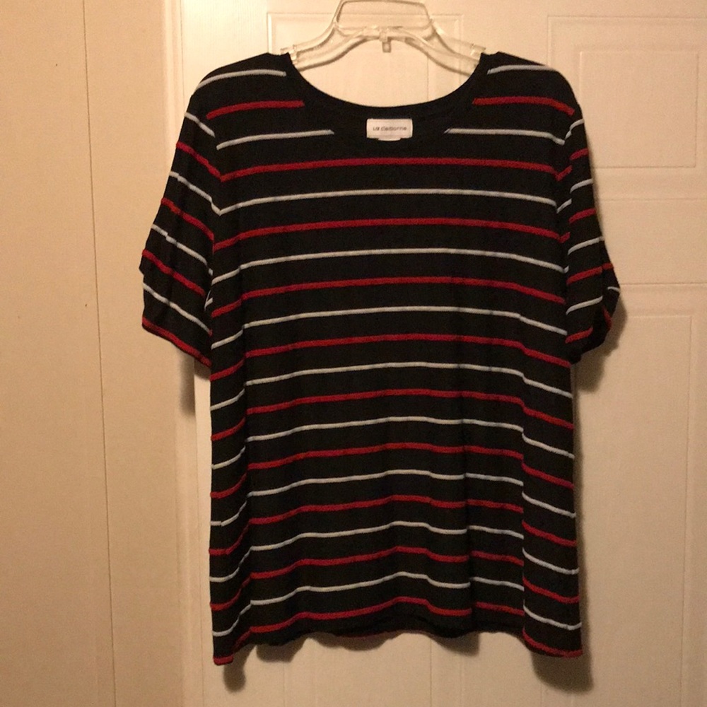 2xl Liz Claiborne blouse black with red and white stripes.